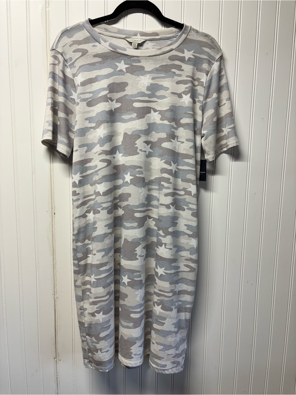 Lucky Brand Women's Camo Camouflage Star T Shirt Dress Grey White Size M